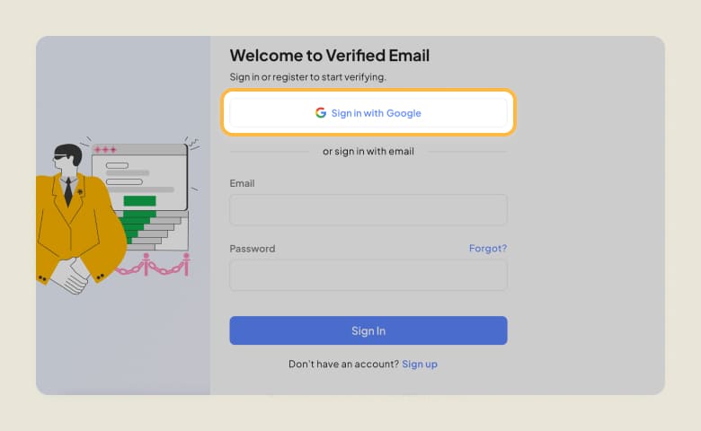 The Welcome to Verified Email page