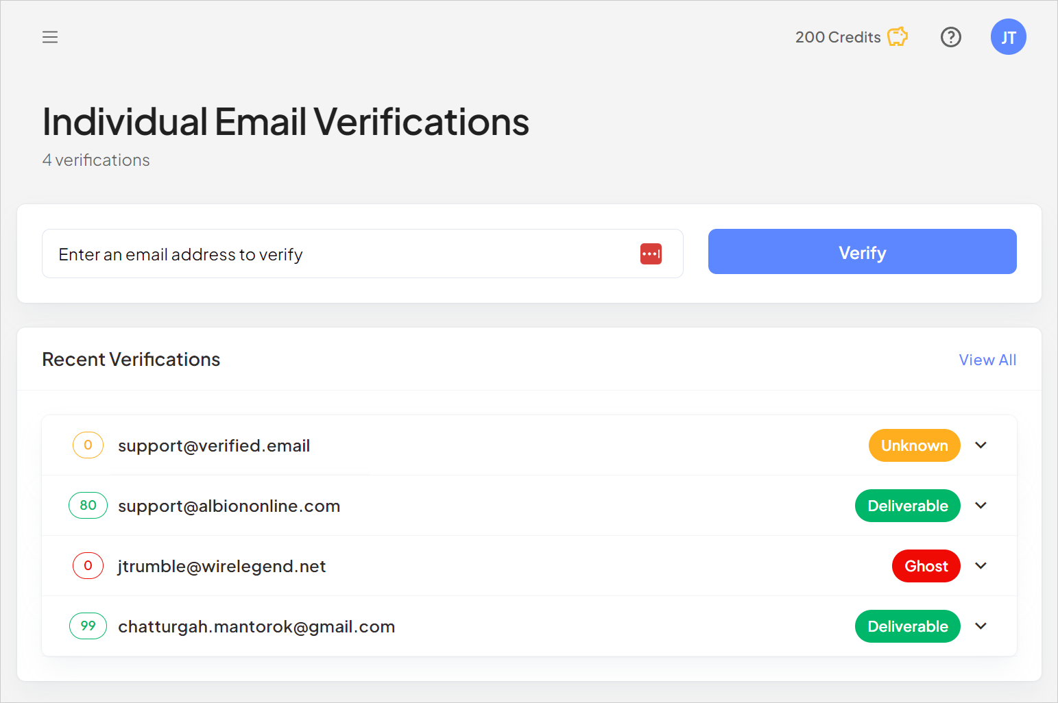 The result or status of the verification