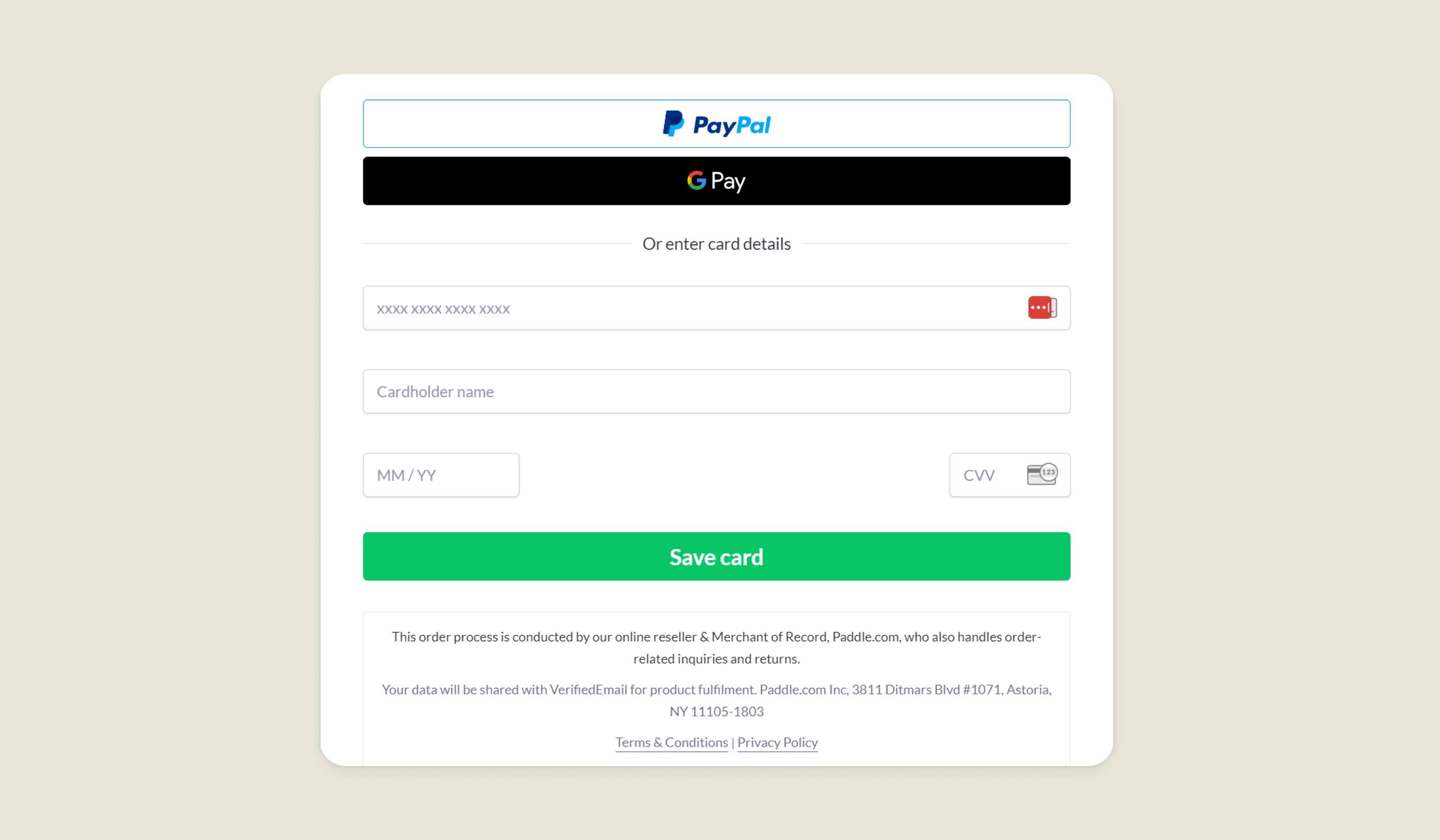 Pay via PayPal, Google Pay, or credit card