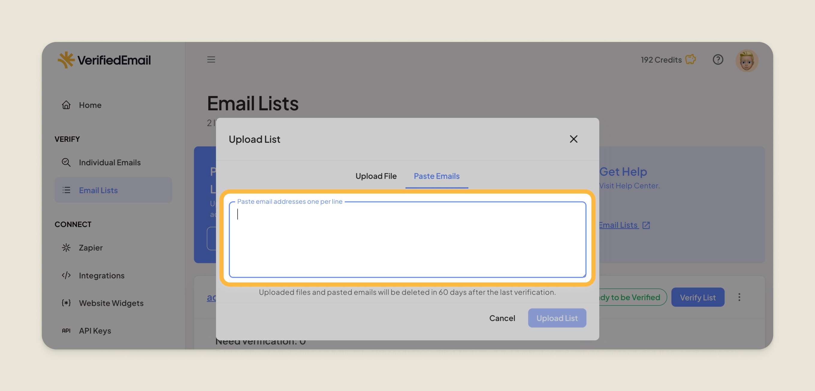 Paste in the email addresses