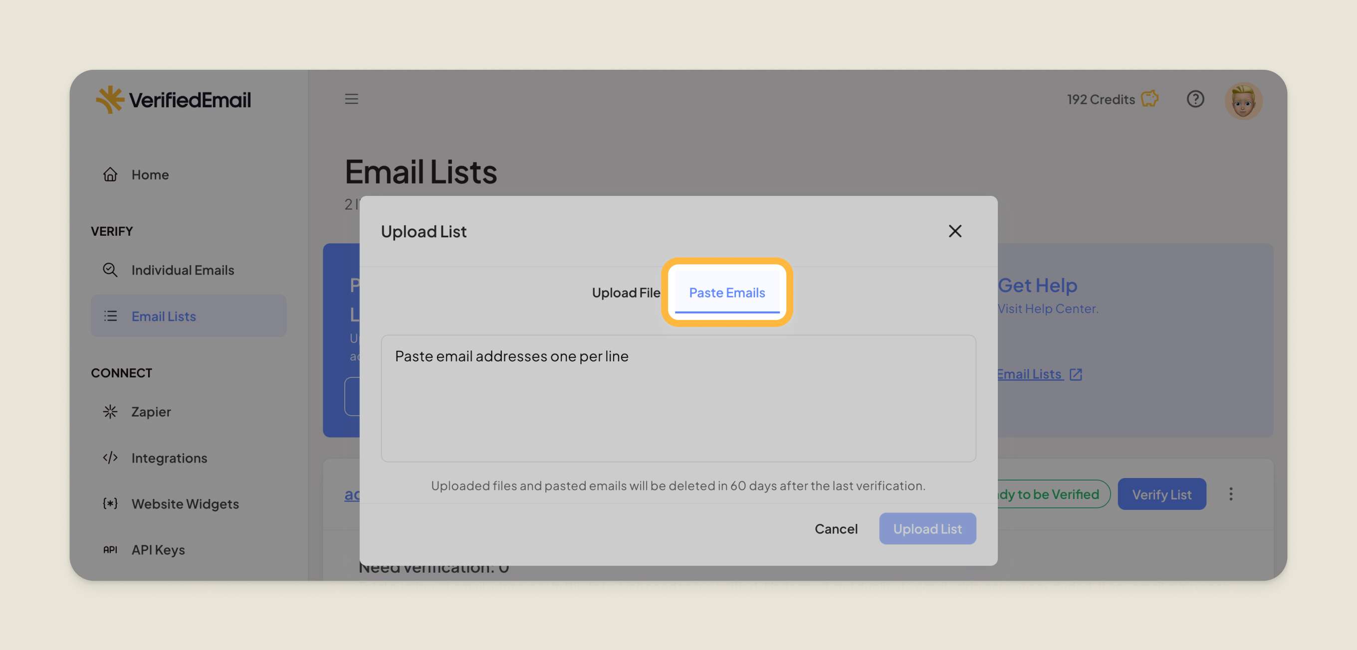Click the Paste Emails tab