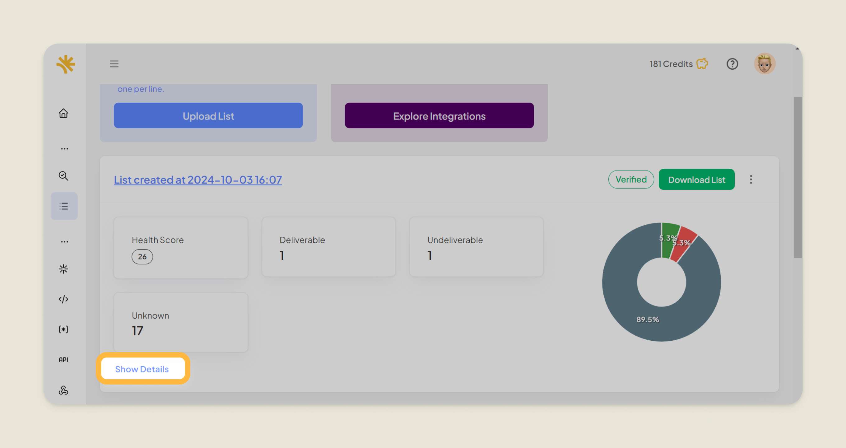 Detailed verification statistics