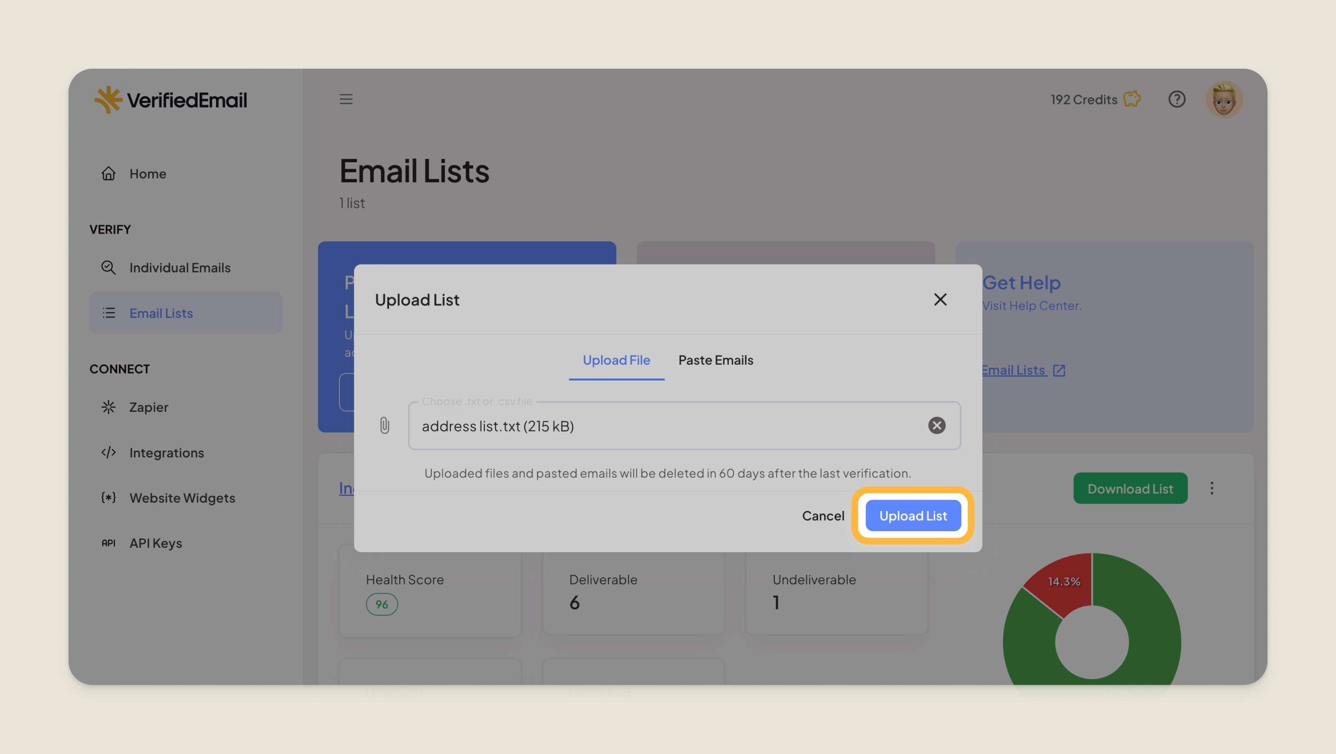 Click Upload List again