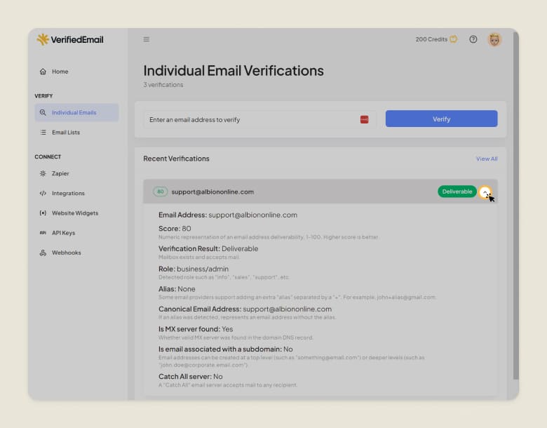Viewing Results in App.Verified.Email