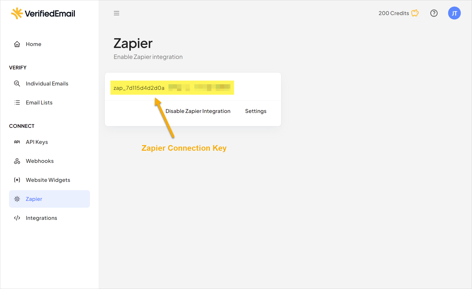 Zapier Connection Key