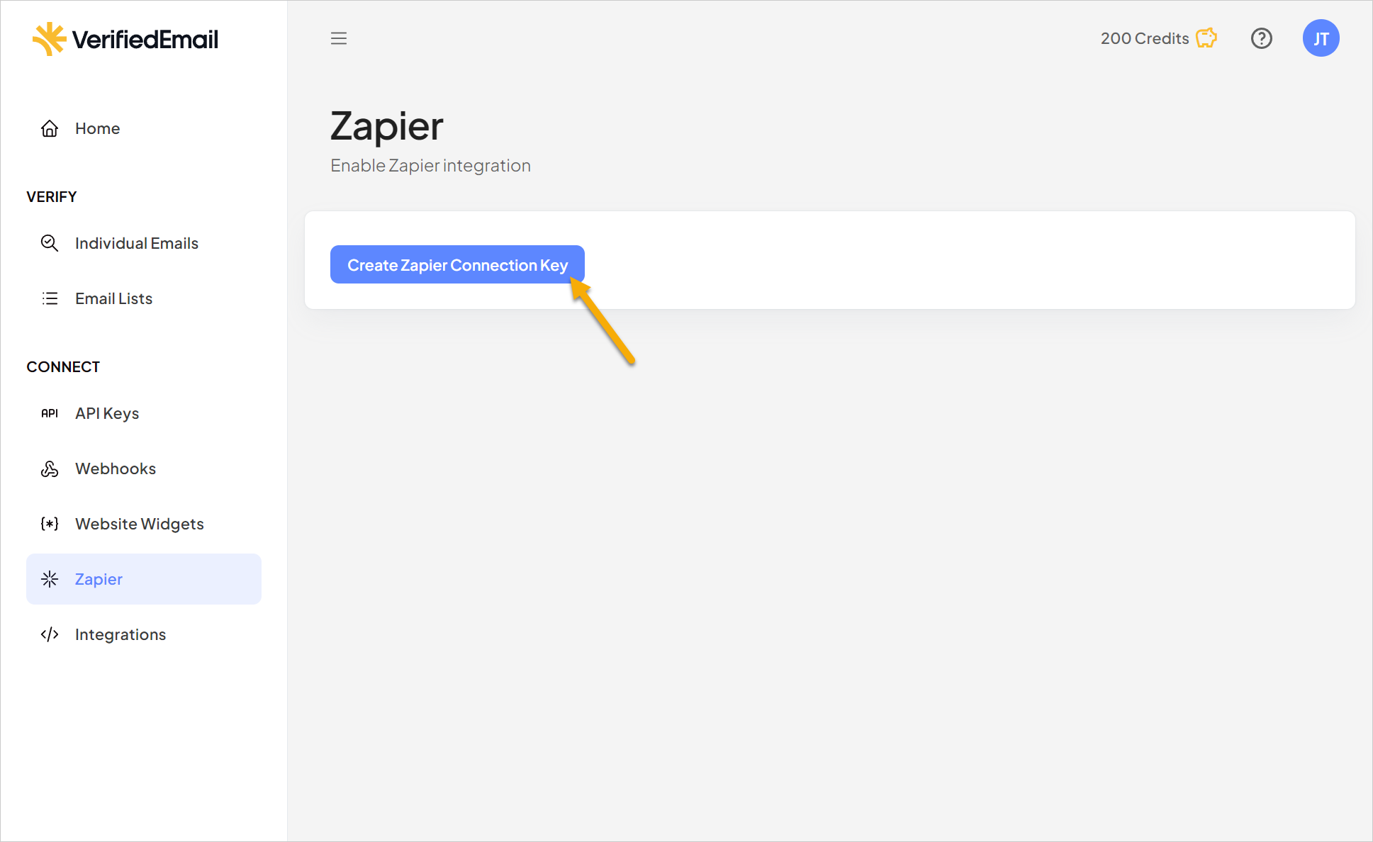 Click Create Zapier Connection Key