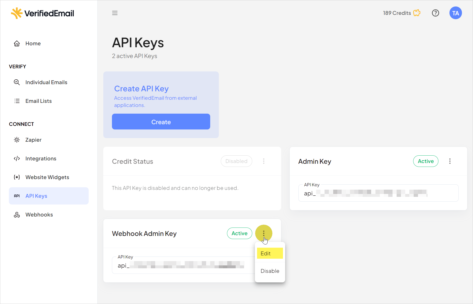 Modifying an API Key