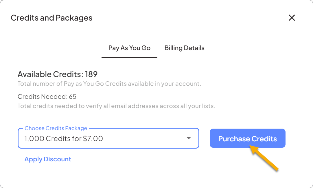 Click Purchase Credits