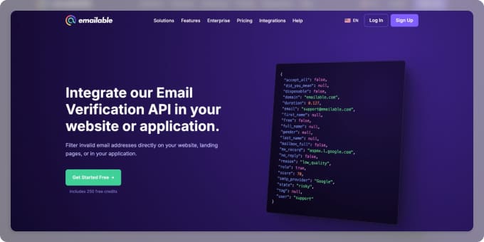 Emailable offers bulk email list cleaning and real-time validation