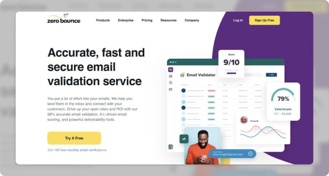 ZeroBounce provides email validation, risk scoring, and deliverability insights