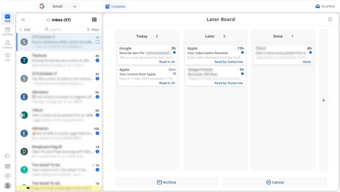 BlueMail email client with Share Email feature for public addresses