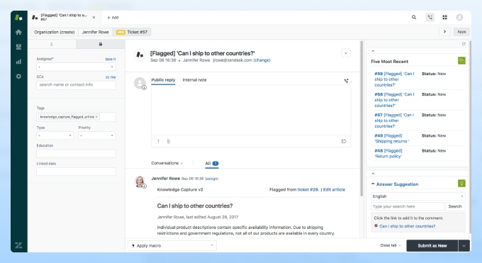 Zendesk customer service and support platform