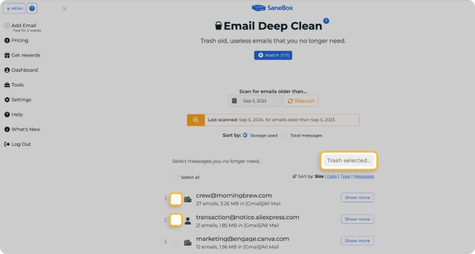 SaneBox AI email tool that sorts messages into folders