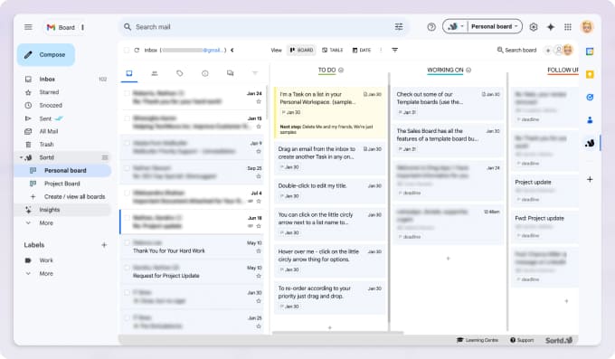 Sortd Gmail extension for organizing tasks and emails