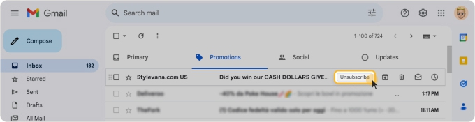 Gmail list-unsubscribe header